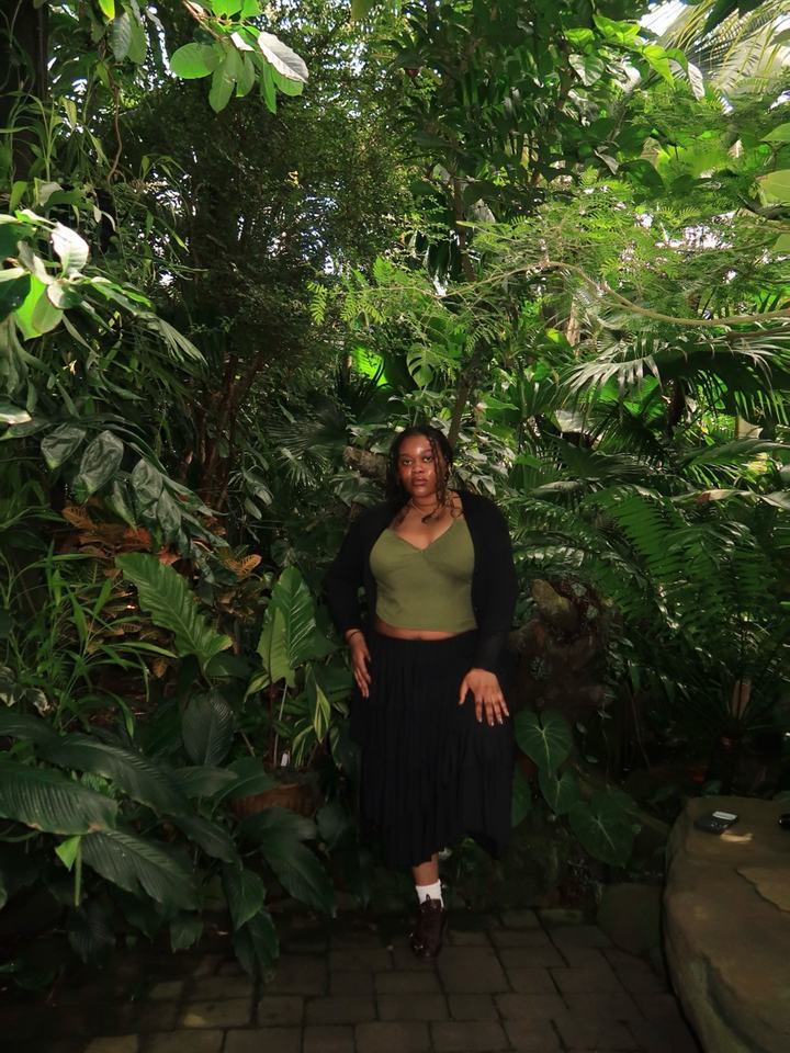Rachel among lush plants